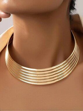 Anthropologie Gold Tone Multi-Band Choker Necklace